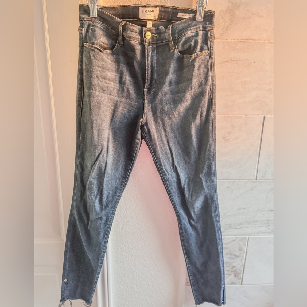 Frame Le High Skinny Jeans Fonda Denim Women’s Frayed Crop Faded Indigo Blue 29